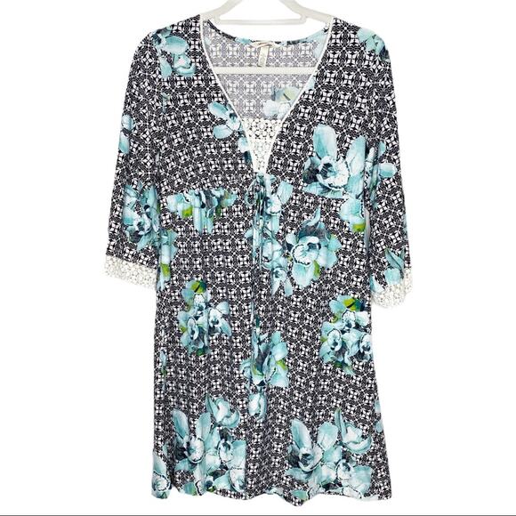 Soma Floral Pattern Knit Sleeve Stretch Dress Small